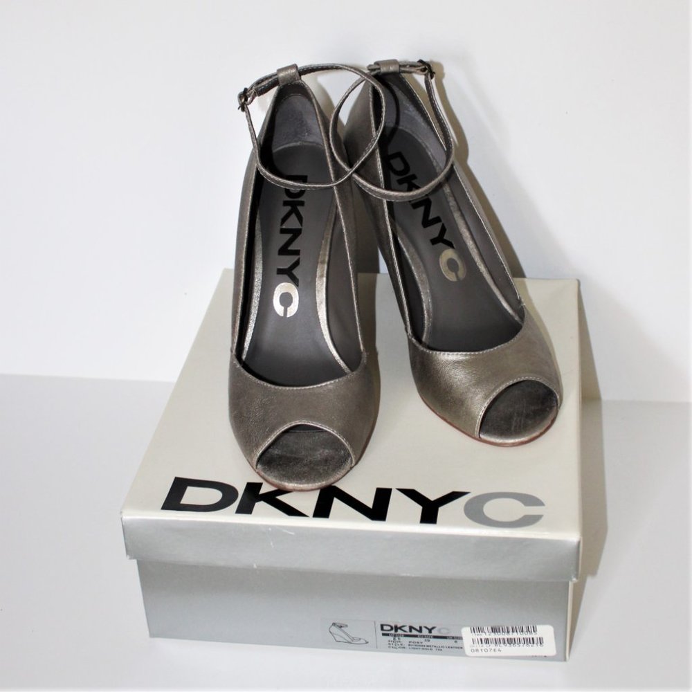 DKNYC Gold Metallic Leather Wedge Heel